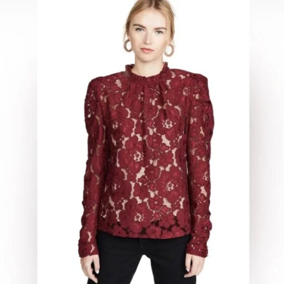 WAYF Elegant Lace Burgundy Top with woven camisole tank - Picture 1 of 7
